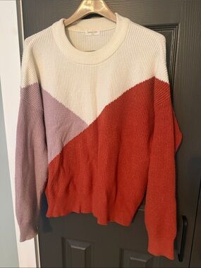 Sophie Rue Diagonal Colorblock Crewneck Sweater — Cream, Lavender & Rust